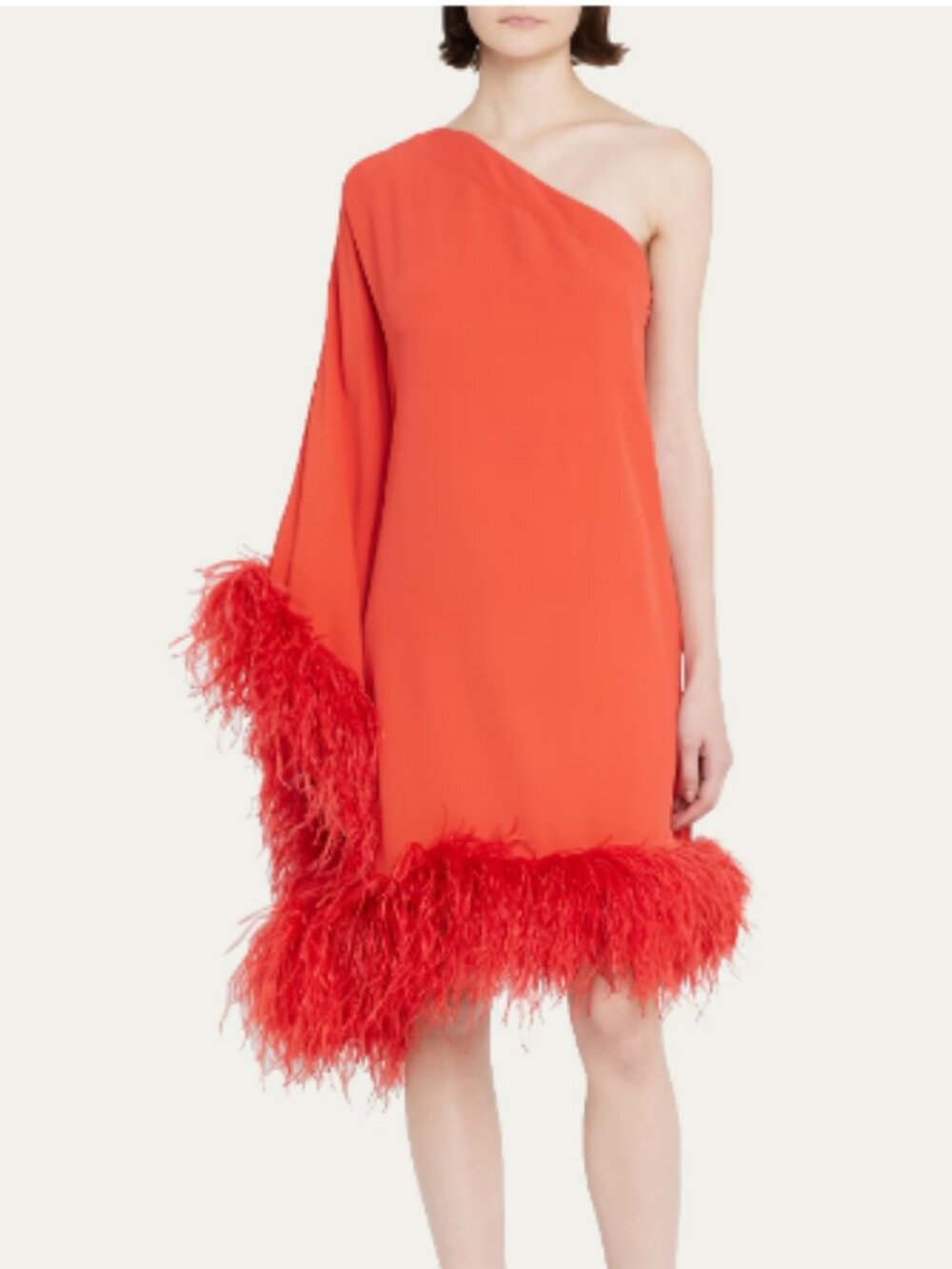 CULT GAIA MYRTLE ONE=SLEEVE FEATHER -TRIM DRESS